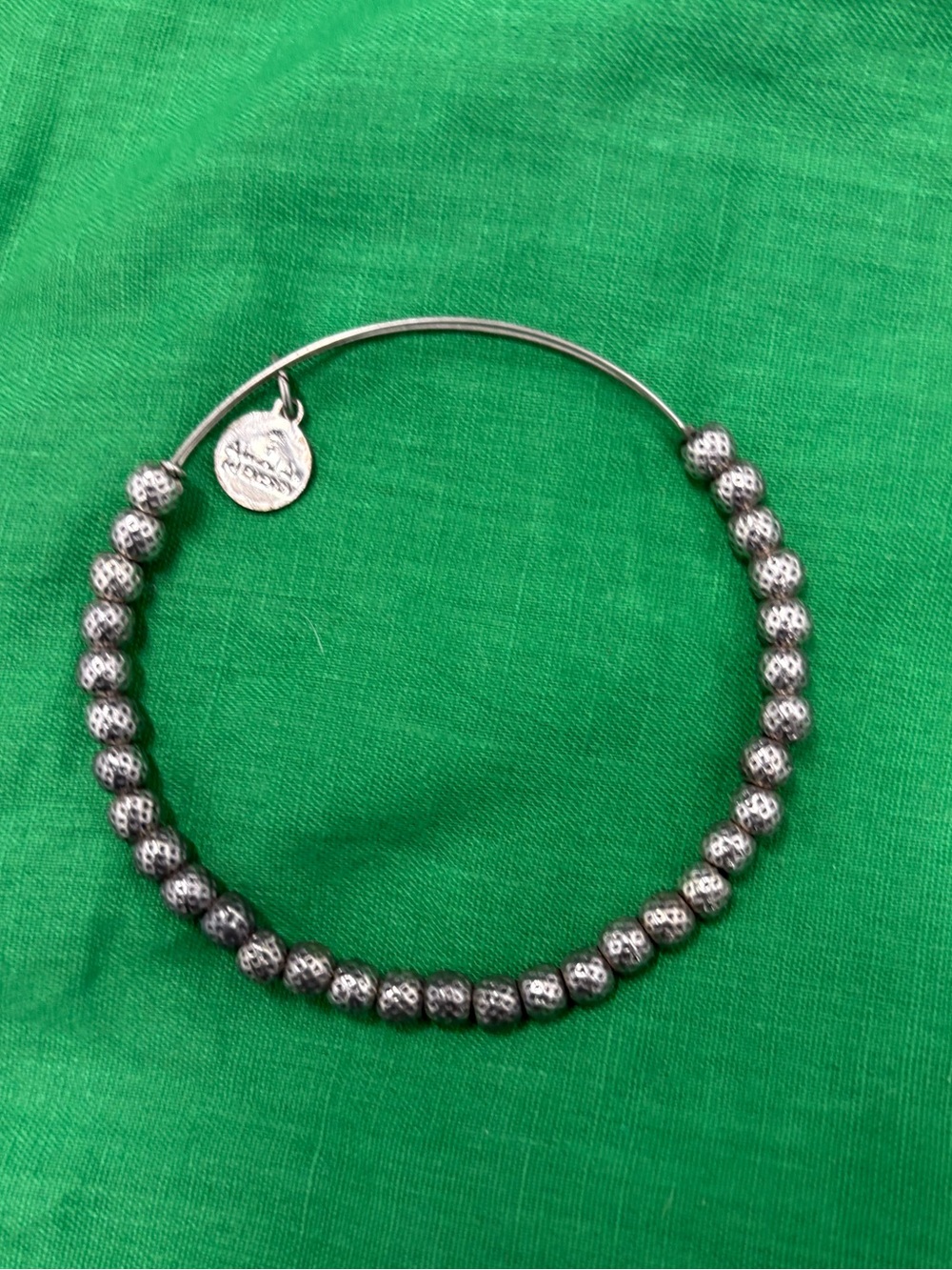 Alex and Ani Silver Tone Beaded Bangle Bracelet w/ Dangle Charm Adj